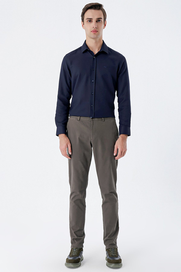 Koyu Haki Pamuklu Yandan Cepli Casual Slim Fit Chino Pantolon 1003235117