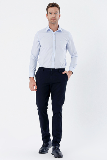 Koyu Lacivert Pamuklu Yandan Cepli Casual Slim Fit Chino Pantolon 1003235117