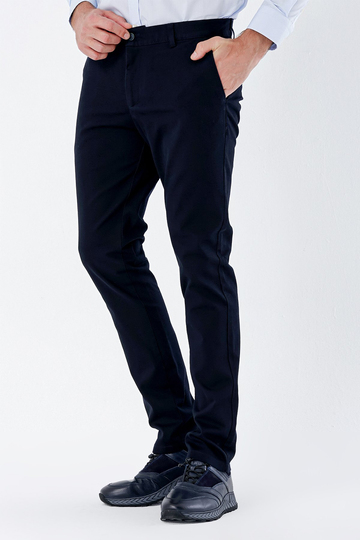 Koyu Lacivert Pamuklu Yandan Cepli Casual Slim Fit Chino Pantolon 1003235117