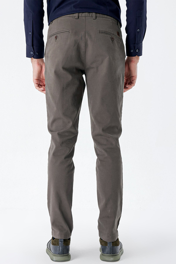 Koyu Haki Pamuklu Yandan Cepli Casual Slim Fit Chino Pantolon 1003235117