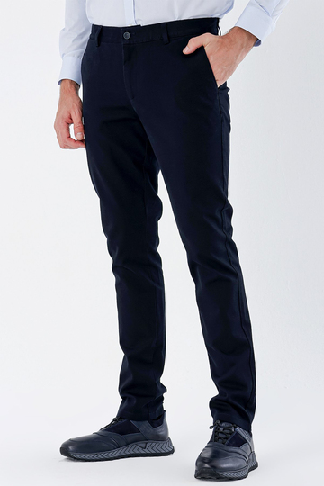 Koyu Lacivert Pamuklu Yandan Cepli Casual Slim Fit Chino Pantolon 1003235117