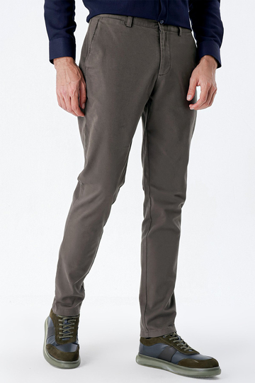 Koyu Haki Pamuklu Yandan Cepli Casual Slim Fit Chino Pantolon 1003235117