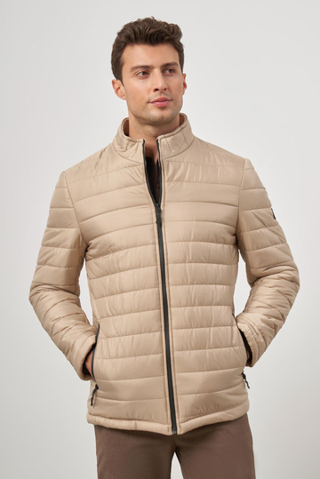 Bej Kapitone Hakim Yaka Düz Yırtmaçsız Tam Astar Slim Fit Classic Mont 1007245155