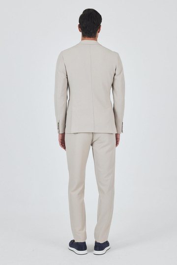 Bej Mono Yaka Kendinden Desenli 2 Düğme Casual Esnek Slim Fit Takım Elbise 1001250174