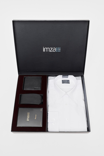 Beyaz Gömlek Slim Fit, Kravat, Cüzdan, Parfüm 4lü Set, Damat Bohçası, Hediye Seti, Düğün Set