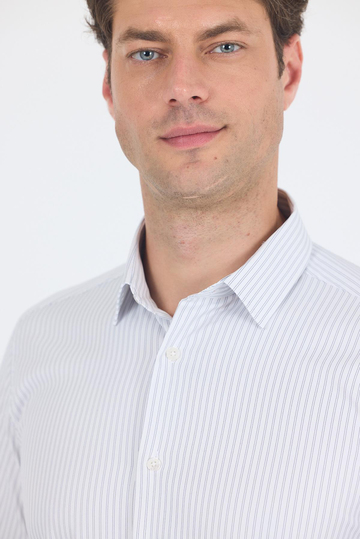 Beyaz Uzun Kol Sert Yaka Cepsiz Easy To Iron Slim Fit Esnek Gömlek 1004250230