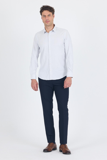 Beyaz Uzun Kol Sert Yaka Cepsiz Easy To Iron Slim Fit Esnek Gömlek 1004250230