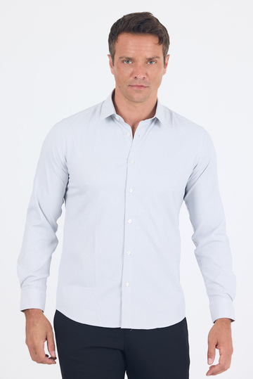Beyaz Uzun Kol Sert Yaka Cepsiz Easy To Iron Slim Fit Esnek Gömlek 1004250233