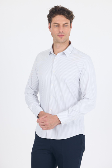 Beyaz Uzun Kol Sert Yaka Cepsiz Easy To Iron Slim Fit Esnek Gömlek 1004250230
