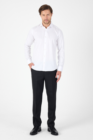 Beyaz Uzun Kol Yarım İtalyan Yaka Cepsiz Non Iron Slim Fit Pamuklu Gömlek 1004250267