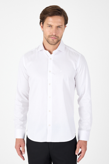 Beyaz Uzun Kol Yarım İtalyan Yaka Cepsiz Non Iron Slim Fit Pamuklu Gömlek 1004250267