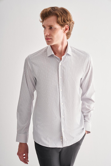 Beyaz Yarım İtalyan Yaka Uzun Kol Cepsiz Slim Fit Cls Gömlek 1004255174