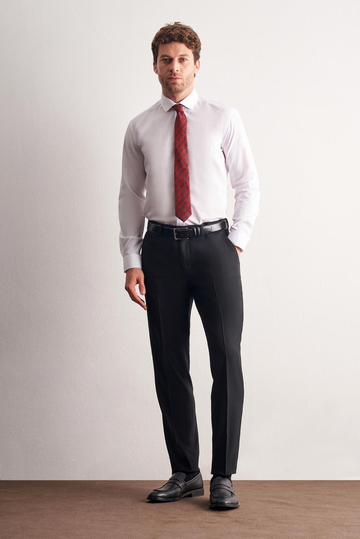 Beyaz Yarım İtalyan Yaka Uzun Kol Easy To Iron Slim Fit Pamuklu Gömlek 1004255301