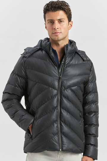 Koyu Lacivert Dolumlu Çıkarılabilir Kapüşonlu Astarlı Slim Fit Dar Kesim Casual Mont 1007245151