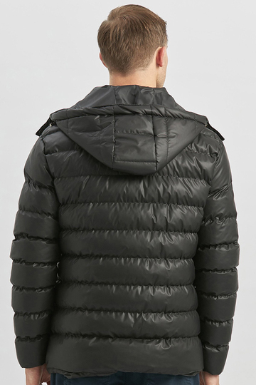 Siyah Dolumlu Çıkarılabilir Kapüşonlu Astarlı Slim Fit Dar Kesim Casual Mont 1007245151