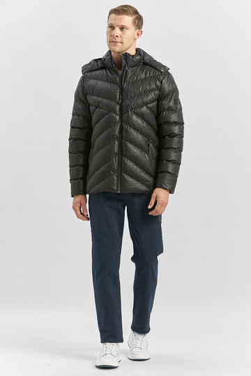 Siyah Dolumlu Çıkarılabilir Kapüşonlu Astarlı Slim Fit Dar Kesim Casual Mont 1007245151