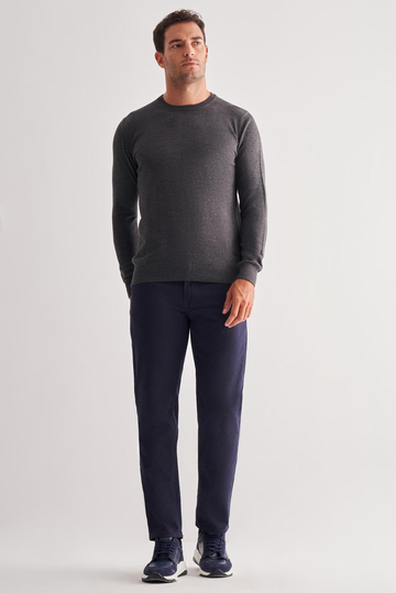 Füme Bisiklet Yaka Uzun Kol Cepsiz Comfort Fit Classic Pamuklu Triko Kazak 1012255206