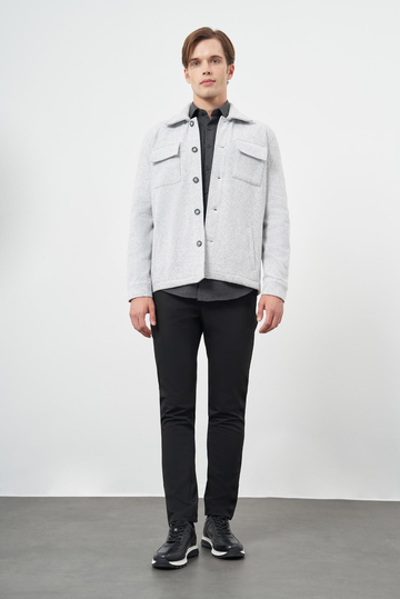 Gri Örme Polo Yaka Jakarlı Desen Yırtmaçsız Astarsız Slim Fit Classic Mont 1007245161