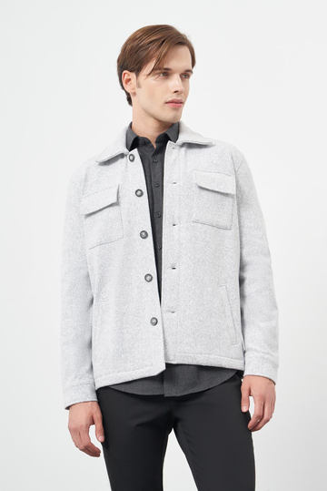 Gri Örme Polo Yaka Jakarlı Desen Yırtmaçsız Astarsız Slim Fit Classic Mont 1007245161