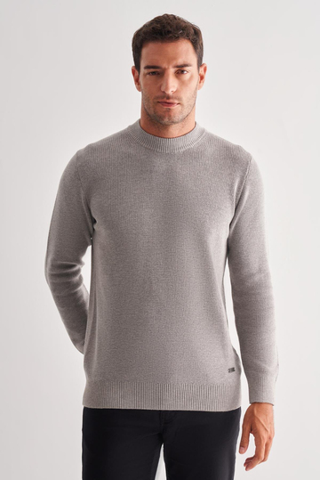 Gri Yarım Balıkçı Yaka Uzun Kol Cepsiz Comfort Fit Casual Pamuklu Triko Kazak 1012255203