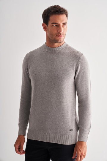 Gri Yarım Balıkçı Yaka Uzun Kol Cepsiz Comfort Fit Casual Pamuklu Triko Kazak 1012255203