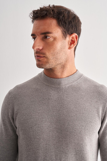 Gri Yarım Balıkçı Yaka Uzun Kol Cepsiz Comfort Fit Casual Pamuklu Triko Kazak 1012255203