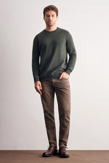 Haki Uzun Kol Bisiklet Yaka Düz Pamuklu Comfort Fit Sweatshirt 1013255150