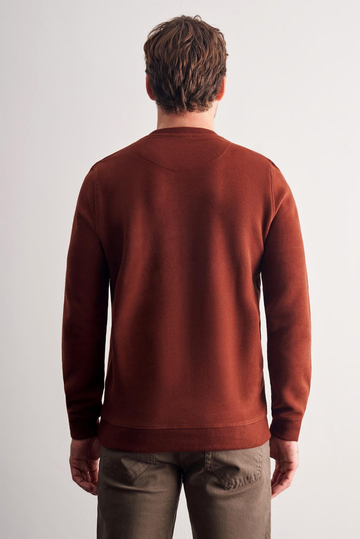 Kiremit Uzun Kol Bisiklet Yaka Düz Pamuklu Comfort Fit Sweatshirt 1013255150