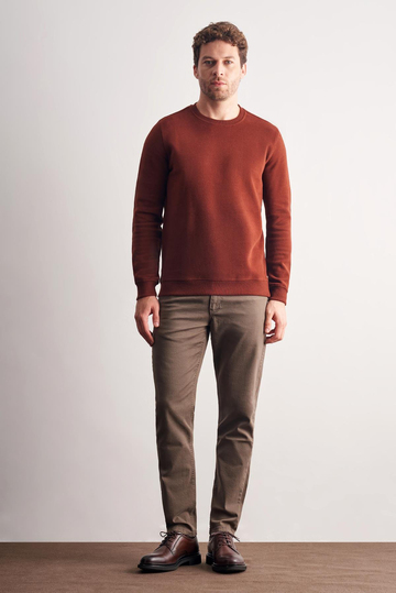 Kiremit Uzun Kol Bisiklet Yaka Düz Pamuklu Comfort Fit Sweatshirt 1013255150