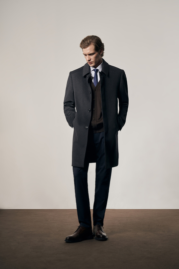 Koyu Antrasit 110 Cm Kaşe Düz Sırt Kapitoneli Astar Comfort Fit Classic Palto 1005255154