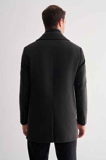 Koyu Antrasit Mono Yaka Classic Comfort Fit Esnek Kaşe Kaban 1008255160