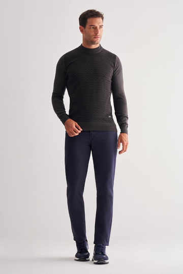 Koyu Antrasit Yarım Balıkçı Yaka Uzun Kol Cepsiz Comfort Fit Pamuklu Triko Kazak 1012255222