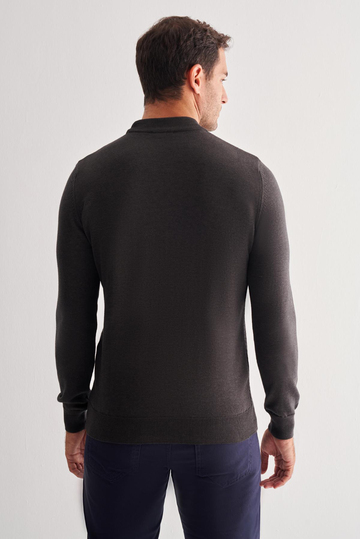 Koyu Antrasit Yarım Balıkçı Yaka Uzun Kol Cepsiz Comfort Fit Pamuklu Triko Kazak 1012255222