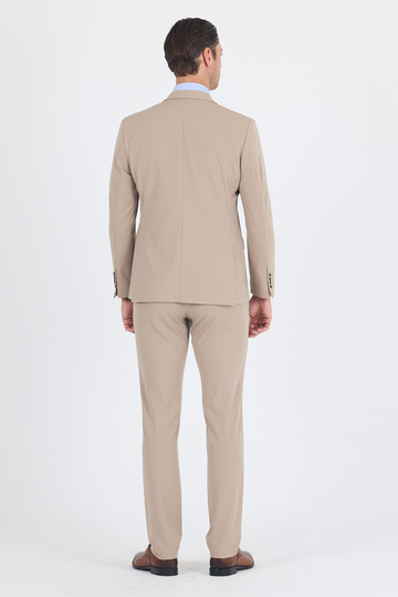 Koyu Bej Kırlangıç Yaka Kelebek Astar 6 Drop Slim Fit   Beli Lastikli Takım Elbise 1001250176