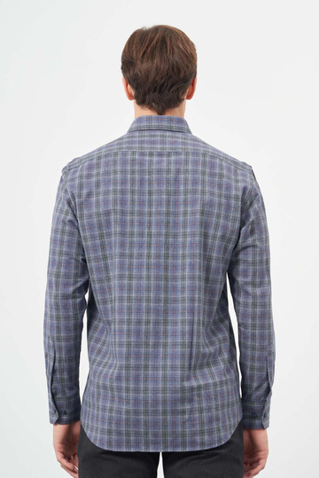 Koyu Haki Uzun Kol Ekose Desen Cepli Pamuklu Classic Comfort Fit Gömlek 1004245212