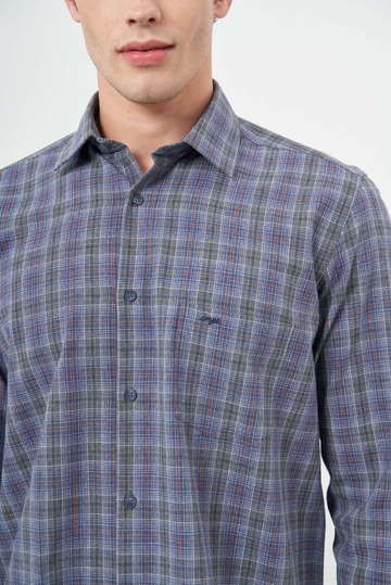 Koyu Haki Uzun Kol Ekose Desen Cepli Pamuklu Classic Comfort Fit Gömlek 1004245212