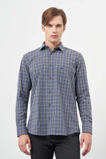 Koyu Haki Uzun Kol Ekose Desen Cepli Pamuklu Classic Comfort Fit Gömlek 1004245212