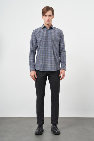 Koyu Haki Uzun Kol Ekose Desen Cepli Pamuklu Classic Comfort Fit Gömlek 1004245212