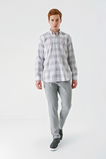 Koyu Kahverengi Kısalabilir Kol Cepsiz Pamuklu Keten Comfort Fit Gömlek 1004240147