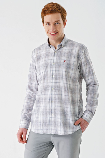 Koyu Kahverengi Kısalabilir Kol Cepsiz Pamuklu Keten Comfort Fit Gömlek 1004240147