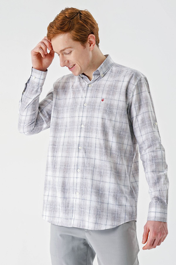 Koyu Kahverengi Kısalabilir Kol Cepsiz Pamuklu Keten Comfort Fit Gömlek 1004240147