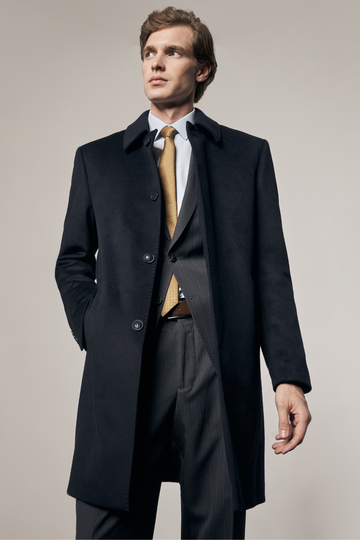 Koyu Lacivert 110 Cm Kaşe Düz Sırt Kapitoneli Astar Comfort Fit Classic Palto 1005255154