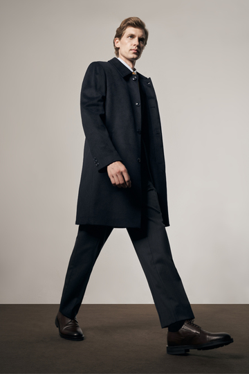 Koyu Lacivert 110 Cm Kaşe Düz Sırt Kapitoneli Astar Comfort Fit Classic Palto 1005255154