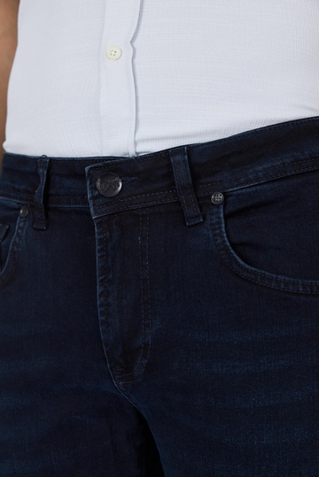 Koyu Lacivert Gabardin 5 Cep Düz Paça Casual Slim Fit Pamuklu Denim Pantolon 1023250150
