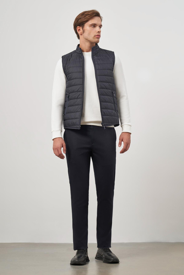 Koyu Lacivert Kapitone Dik Yaka Düz Garnisiz-Biyesiz Slim Fit Yelek 1009245150