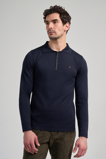 Koyu Lacivert Polo Yaka Düz Casual Pamuklu Slim Fit Triko 1012245250