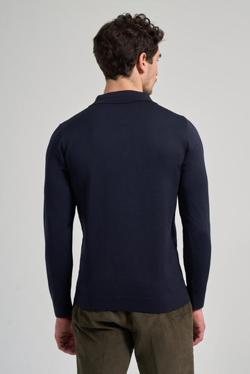 Koyu Lacivert Polo Yaka Düz Casual Pamuklu Slim Fit Triko 1012245250