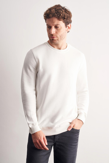 Krem Uzun Kol Bisiklet Yaka Düz Pamuklu Comfort Fit Sweatshirt 1013255150
