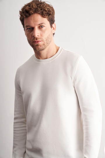 Krem Uzun Kol Bisiklet Yaka Düz Pamuklu Comfort Fit Sweatshirt 1013255150