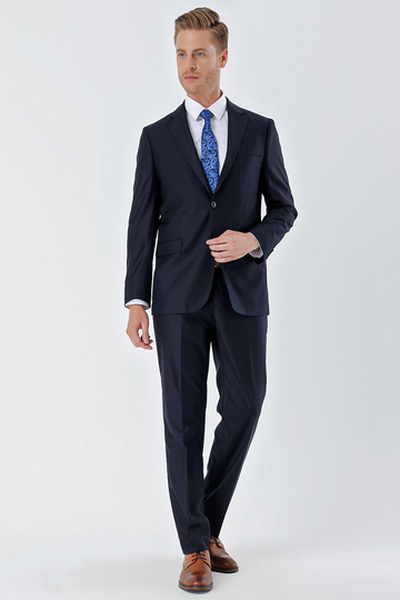 Lacivert Gabardin Mono Yaka 8 Drop Slim Fit Dar Kesim Basic Takım Elbise 1001240006